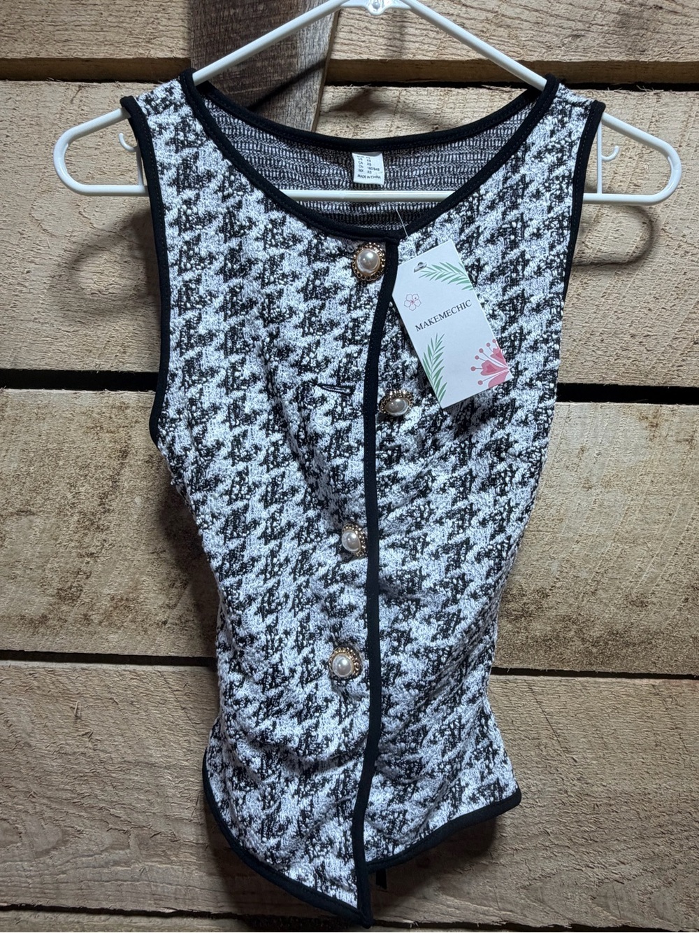 Black & White Houndstooth Sleeveless Top size xsmall